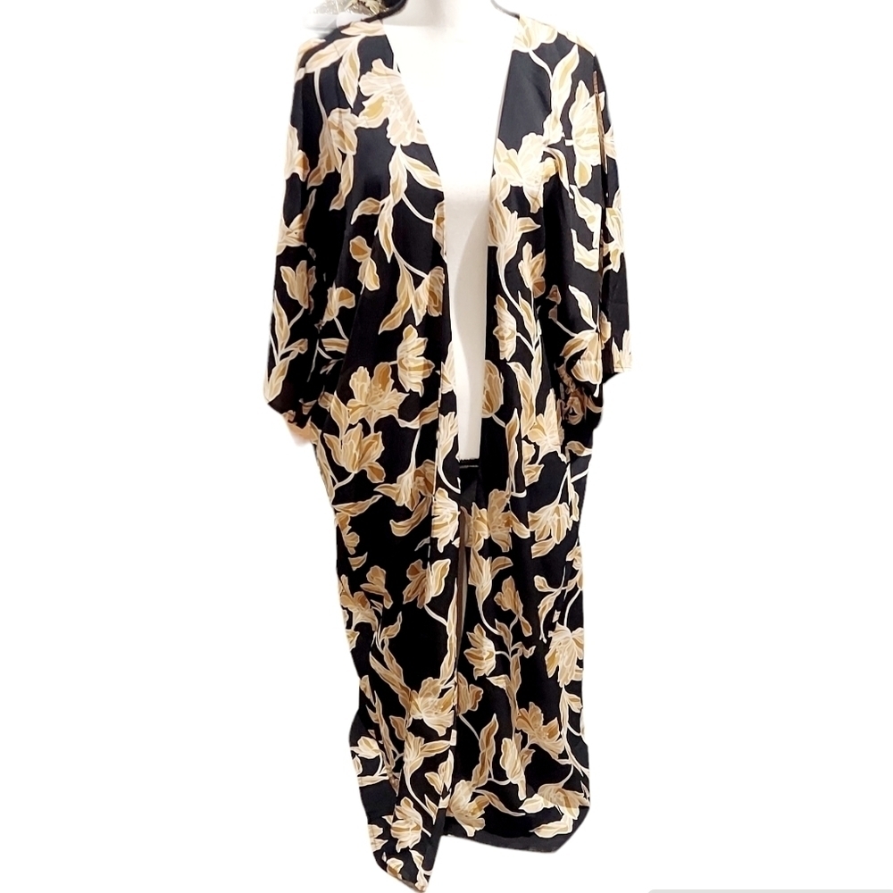 Maison Du Soir Black And Gold Floral Robe Size L/… - image 4